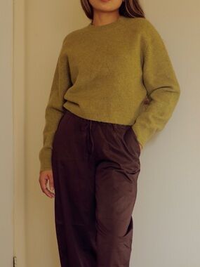 ZARA Soft Knit Crewneck Jumper Sweater Oil Olive Green M NWOT